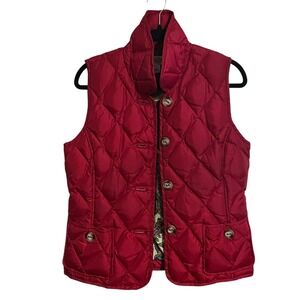 Talbots Women's Red Quilted Down Vest Paisley Lined Front Pockets Size Medium